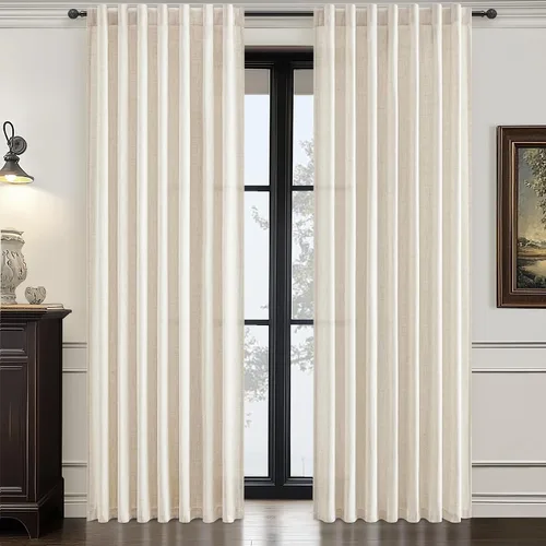 Vista 35 de Cortinas translúcidas de lino beige blanco de 84 pulgadas de largo, 2 paneles, cortinas modernas con filtrado de luz y privacidad, riel de techo
