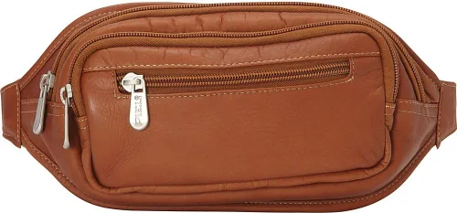 Vista 3 de Piel Leather Riñonera ovalada con cremallera múltiple, Saddle, Riñonera ovalada con cremallera múltiple
