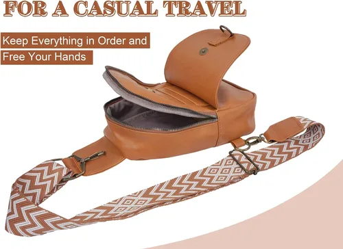 Vista 5 de Bolso bandolera para mujer, de piel sintética, bolso cruzado pequeño con correa de guitarra, bolsa de pecho para ciclismo, senderismo, viajes