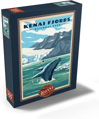 Vista 8 de MyPuzzle Parque Nacional de los Fiordos Kenai - Refugio de ballenas en la naturaleza, póster de viaje vintage, rompecabezas premium de 100 piezas