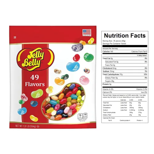 Vista 2 de Bolsa con cierre hermético con 49 sabores surtidos de gomitas Jelly Beans, sin gluten ni grasa, bolsa para compartir de caramelos masticables