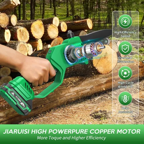 Vista 4 de Mini motosierra eléctrica portátil de 6 pulgadas inalámbrica con 2 baterías y un estuche de transporte, de mano para ramas de árbol, patio, hogar