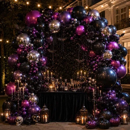Vista 6 de Black Purple Balloon Arch Double Stuffed Purple Silver Foil Balloon Kit