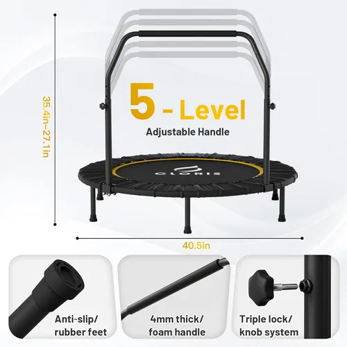 Vista 3 de CLORIS Trampolín plegable de 40 pulgadas con mango de espuma ajustable, con funda acolchada segura, el mejor regalo.