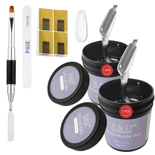 Vista 7 de X&D Kit de uñas de poligel, 3 piezas de gel de uñas de gel natural transparente, kit de gel de uñas de secado rápido, juego de gel de uñas