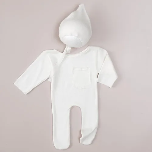 Vista 4 de Accesorios de fotografía para recién nacidos, trajes para niños y niñas, gorro y mameluco con pies, conjunto de disfraz para sesión de fotos