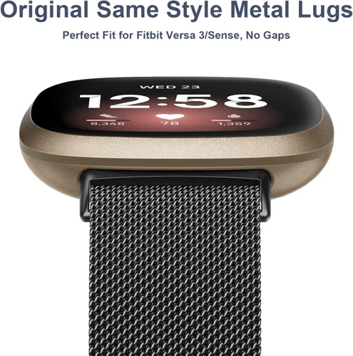 Vista 4 de Bandas de metal compatibles con Fitbit Versa 3/Versa 4/Fitbit Sense/Sense 2 para mujeres y hombres, correa de malla de acero inoxidable transpirable