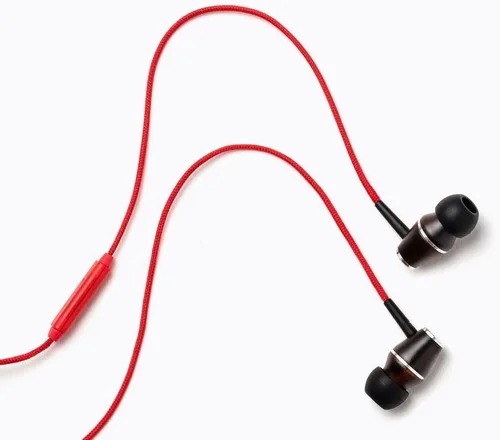 Vista 3 de Symphonized XTC Premium - Auriculares intrauditivos de madera genuina con aislamiento de ruido con micrófono (rojo)