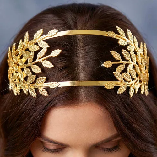 Vista 9 de Brishow Diadema de corona de hoja dorada, diosa griega, diadema de laurel para mujer Dorado