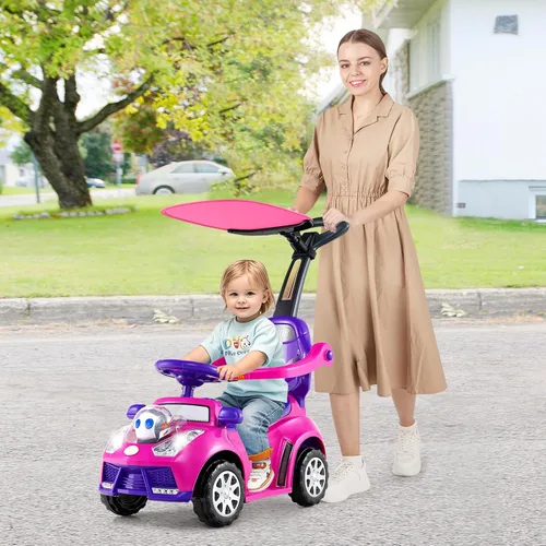 Vista 8 de Costzon Coche de empuje para niños pequeños, cochecito 3 en 1, auto deslizante para caminar con asa, toldo, cinturón de seguridad, bocina, música