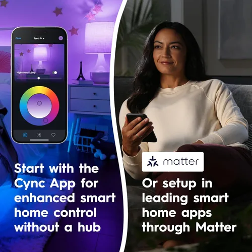 Vista 3 de Cync GE Direct Connect - Bombillas LED inteligentes A21, luces inteligentes que cambian de color, compatibles con la materia, compatibles con Alexa