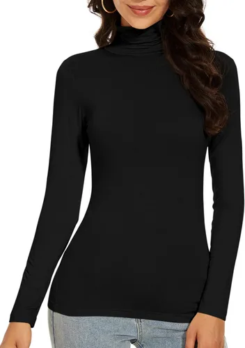 Vista 2 de Women's Turtleneck Long Sleeve Thermal Tops Slim Fitted Lightweight Thin Basics Layer Tshirt (XS-2XL)