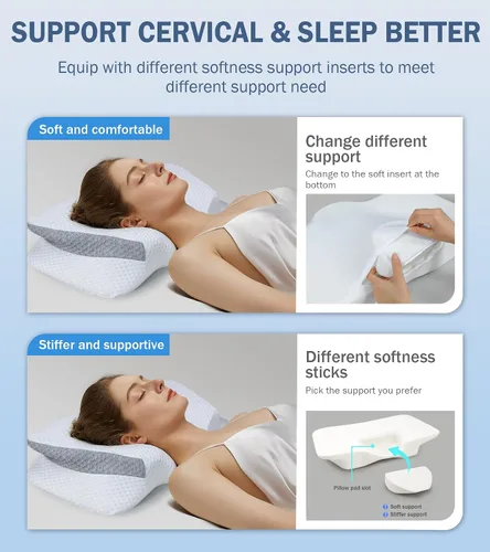 Vista 2 de Almohada cervical para el cuello para aliviar el dolor, almohada ergonómica de apoyo para el cuello, almohadas de espuma viscoelástica, almohada
