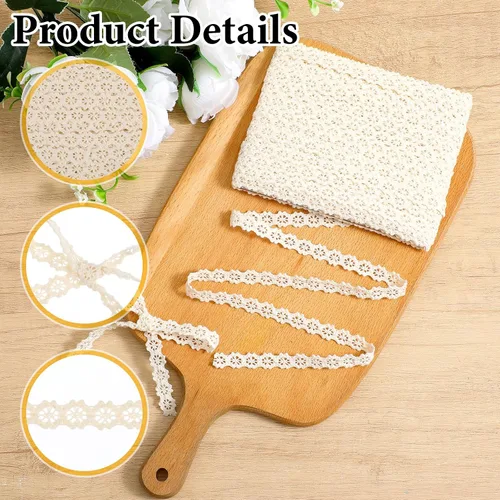 Vista 3 de 20 yardas de encaje para coser, encaje de algodón beige, adornos de cordones para coser, adornos de cinta de algodón para manualidades, envoltura