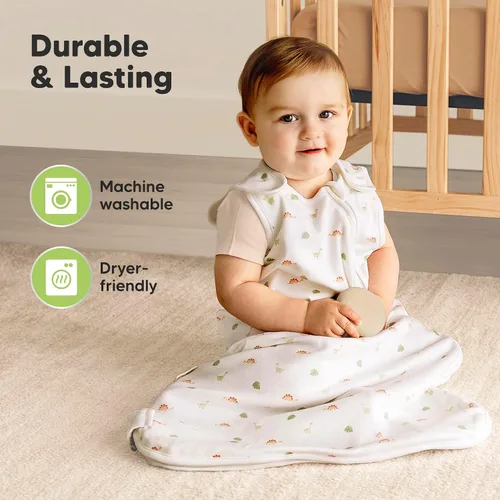 Vista 8 de Paquete de 2 sacos de dormir orgánicos para bebé, 100% algodón 0.5TOG (aguacate, 0-6 meses) Soft Breathable, Baby Wearable Blanket, Toddler