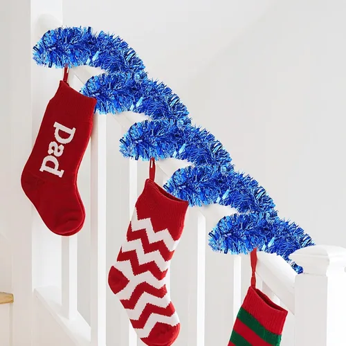 Vista 2 de Guirnalda de oropel azul de 33 pies, decoración metálica para árbol de Navidad, guirnalda de oropel para decoración de Navidad, Halloween y fiesta