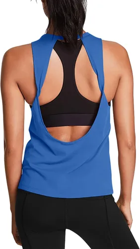 Vista 16 de Mippo Tops de entrenamiento para mujer, camisetas de yoga con espalda Verde militar