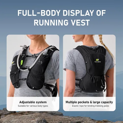 Vista 3 de N NEVO RHINO Chaleco para correr, chaleco de agua para correr de hidratación, 5.5 L, con bolsa de agua de 1.5 L, mochila de hidratación ligera