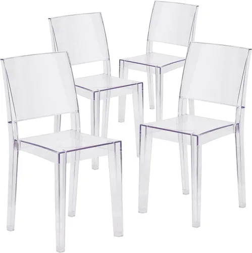 Vista 9 de Flash Furniture Phantom Series - Silla auxiliar apilable transparente para interiores y exteriores con protector de suelo