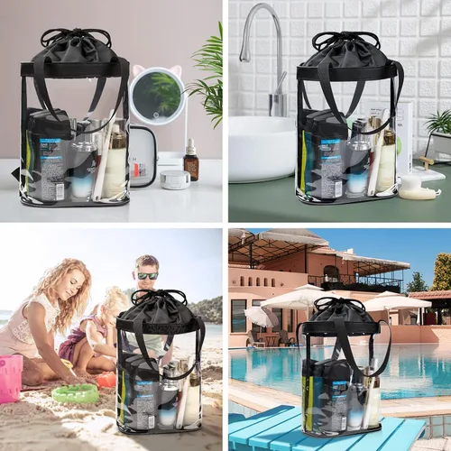 Vista 6 de Bolsas de maquillaje transparentes, bolsa de aseo aprobada por la TSA para viajes, bolsa de viaje transparente para artículos de tocador