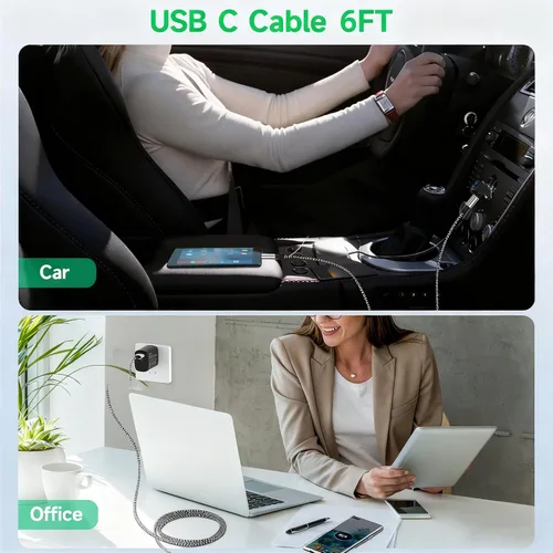 Vista 6 de 2 cable de carga USB tipo C de carga rápida de 6.6 pies, de nailon trenzado largo tipo C para Samsung Galaxy S10 S9 S8 Plus Note10 9 8, Moto Z