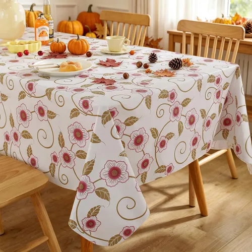 Vista 2 de Mantel de vinilo para primavera y verano con reverso de franela, rectangular, 52 x 70 pulgadas