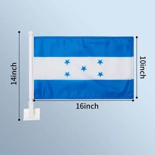 Vista 2 de Paquete de 2 banderas de automóvil, bandera de Honduras para exteriores con bandera hondureña y mástil, el clip para ventana con logotipo
