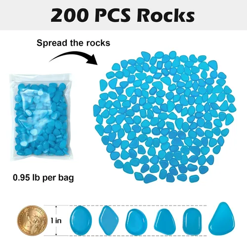 Vista 3 de NAMTSO Rocas que brillan en la oscuridad al aire libre, 200 piezas de rocas solares azules para paisajismo, decoración al aire libre que brillan