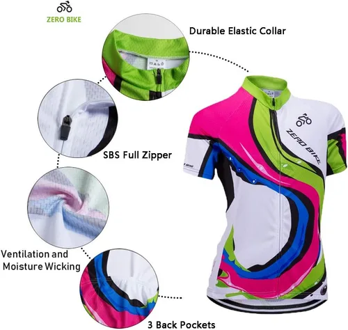 Vista 8 de Jersey de ciclismo para mujer, de manga corta, secado rápido, transpirable, para montaña.