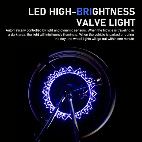 Vista 8 de 2 piezas de luces LED para rueda de bicicleta, luces impermeables para radios de bicicleta, luz de válvula de neumático de bicicleta con cambio