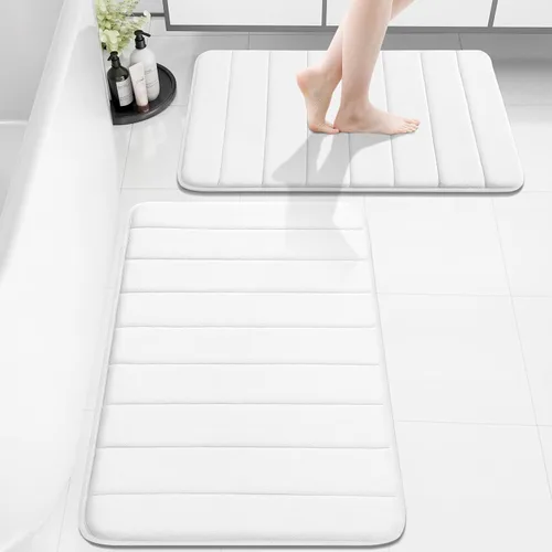 Vista 23 de Buganda Juego de 2 alfombras y tapetes de baño de espuma viscoelástica, lavables a máquina, suaves, antideslizantes, absorbentes, para baño, ducha