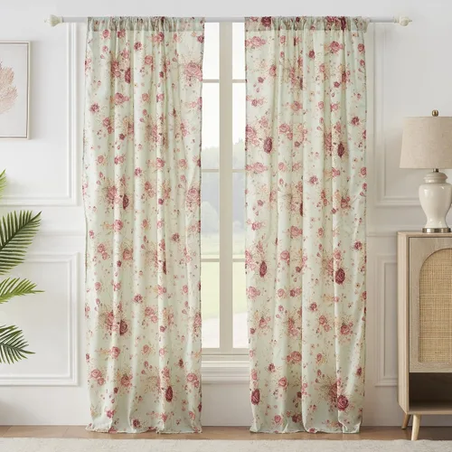 Vista 8 de Greenland Home Antique Rose - Tratamiento de ventana 100% algodón, par de paneles + cenefa, color azul