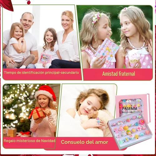 Vista 4 de PASEMM 24 anillos de joyería para niña, ajustables, sin duplicación, anillos de juego para niños en caja, anillos de juego de simulación y disfraces