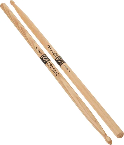 Vista 4 de Baquetas LA Specials - Baquetas de nogal 5A - Juego para tambores acústicos o electrónicos - Punta de madera ovalada - Peso y tono consistentes - 3