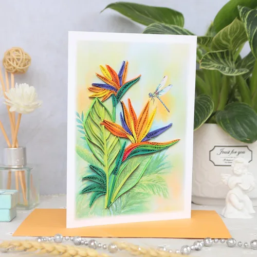 Vista 8 de KingKraft Tarjeta de felicitación de pájaro del paraíso Quilling, tarjeta de cumpleaños, tarjeta de aniversario para esposa, marido, tarjeta