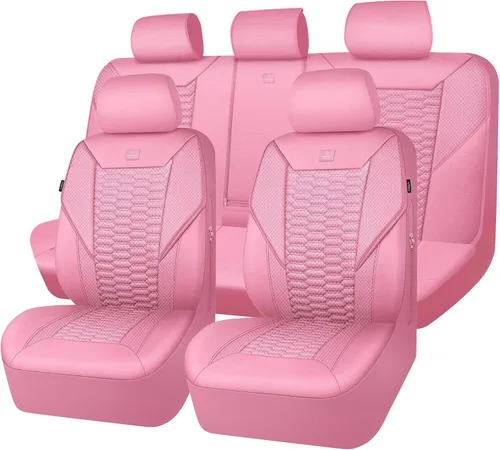 Vista 15 de CAR PASS Juego completo de fundas para asientos de coche de malla de espuma 3D de cuero, fundas para asientos de coche de malla transpirable