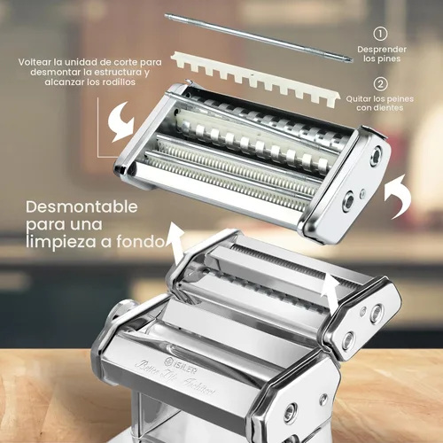 Vista 7 de ISILER Máquina para hacer pasta, 9 ajustes de grosor ajustables, máquina de pasta 2 en 1 con rodillos y cortador, fabricante de fideos para piel