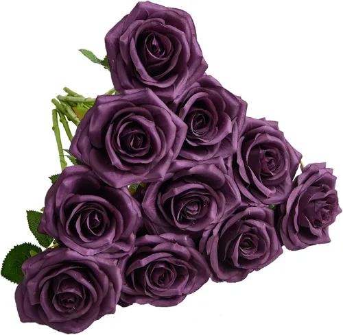 Vista 43 de 10 rosas artificiales abiertas, tallos de rosas artificiales para arreglos de boda, ramo de novia, centro de mesa, flores de seda sintética falsas