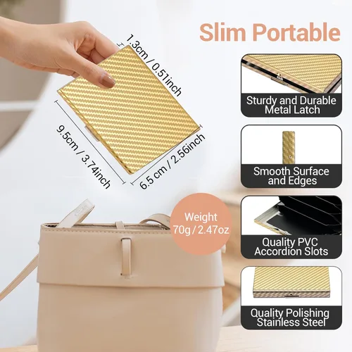 Vista 118 de BONSYL® Soporte para tarjetas de crédito, cartera delgada de metal con bloqueo RFID, con 6 ranuras para tarjetas, para mujeres y hombres.