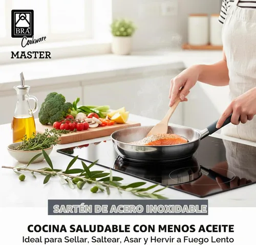 Vista 4 de BRA COOKWARE Master - Sartén de acero inoxidable de 8 pulgadas
