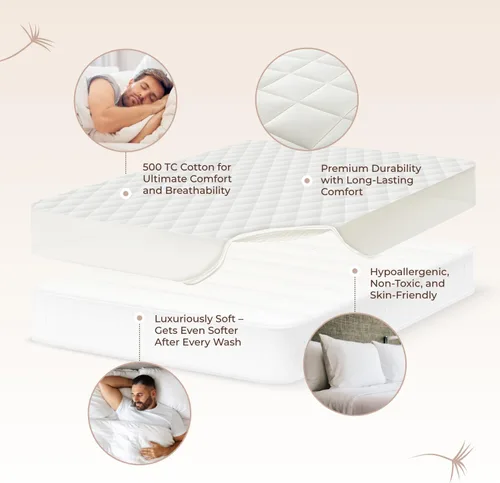 Vista 3 de Protector de colchón 100% algodón orgánico – Protector superior acolchado de lujo para colchón suave y transpirable lavable a máquina – Comercio