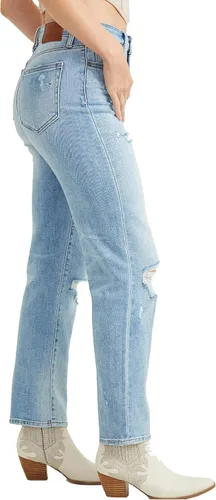 Vista 2 de ALTAR'D STATE Jeans de talle alto para mujer, mezclilla rasgada con cierre de cremallera, azul y negro