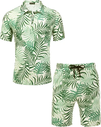 Vista 4 de Daupanzees Conjunto de camisa de 2 piezas para hombre, conjunto casual de manga corta para verano