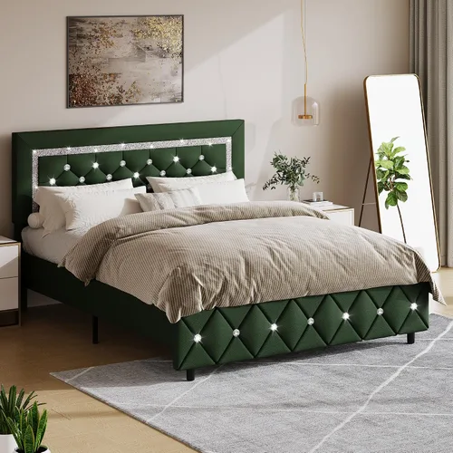 Vista 15 de BarnFurin Base de cama individual con cabecero, cama tapizada con diseño capitonado de diamante, marco de cama para niños con soporte de listones