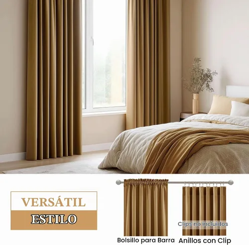 Vista 2 de Beauoop - Cortinas de terciopelo marrón para dormitorio, sala de estar, 52 x 96 pulgadas, 2 paneles Marrón dorado