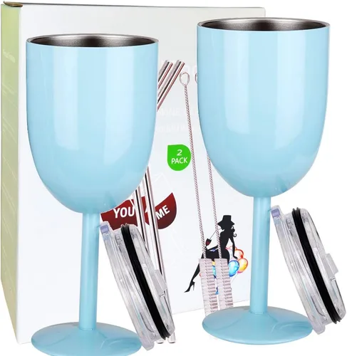 Vista 19 de AMZUShome Copas de vino de acero inoxidable. Vaso de vino de doble pared aislado al vacío con tapa y pajita. Amistad, Navidad, regalos de cumpleaños