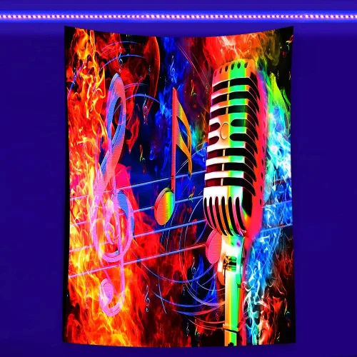 Vista 10 de TPMDFC Tapiz musical UV con luz negra, nota musical reactiva, tema fresco, tamaño pequeño, 40 pulgadas, 30 pulgadas, tapices colgantes de pared