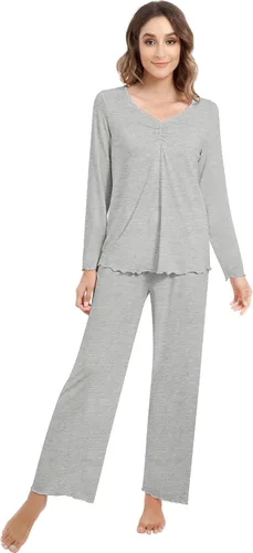 Vista 81 de NACHILA Women's Pajamas Set-Viscose Made from Bamboo, Long Sleeve Sleepwear Top with Pants Comfy Pajama Soft 2 Piece Pjs B-aqua Green