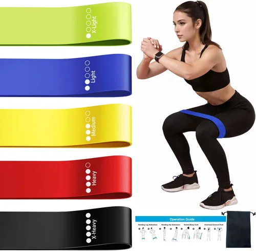 Vista 9 de Bandas de ejercicio de resistencia para fitness en casa, yoga, pilates, estiramiento, entrenamiento de fuerza y terapia física, juego de bandas