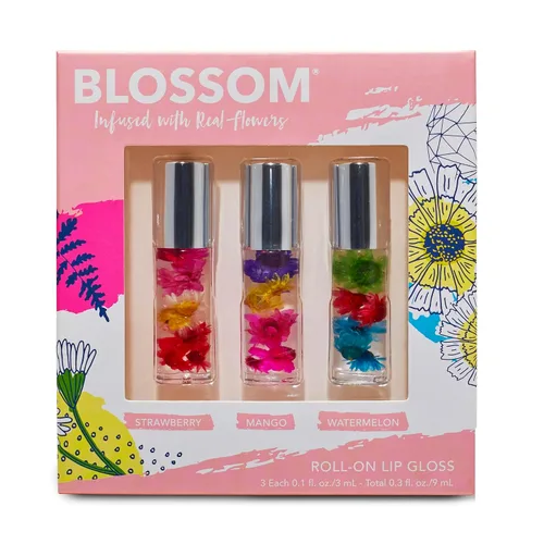 Vista 8 de Blossom Brillo labial perfumado roll-on, infundido con flores reales, fabricado en Estados Unidos, 0.3 fl. oz./9ml, juego de regalo de 3
